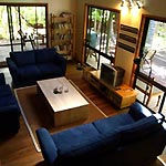 Enjoy our spacious guest lounge under cathedral ceilings - warm fireplace in winter